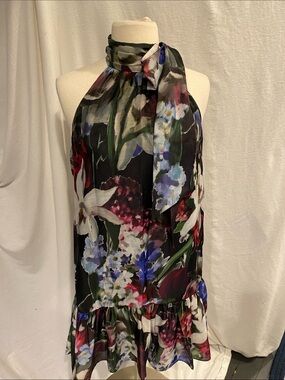 Anne Klein Black Floral Halter Dress